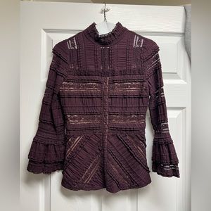 Cinq a Sept Mock Neck Lace Bell Sleeve Blouse Sz Xsmall